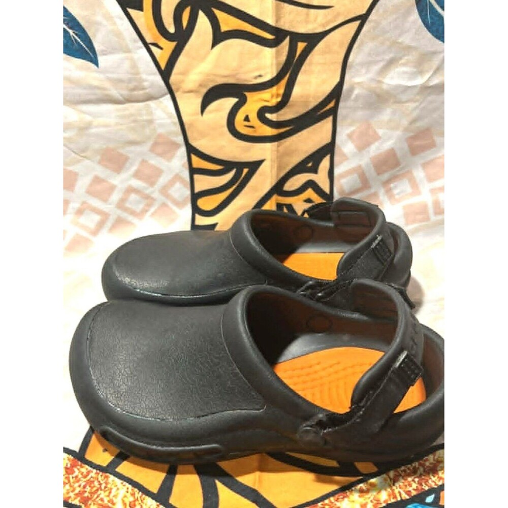 Black Crocs Slip-On Clogs with Adjustable Heel Strap & Orange Insoles (Unisex)